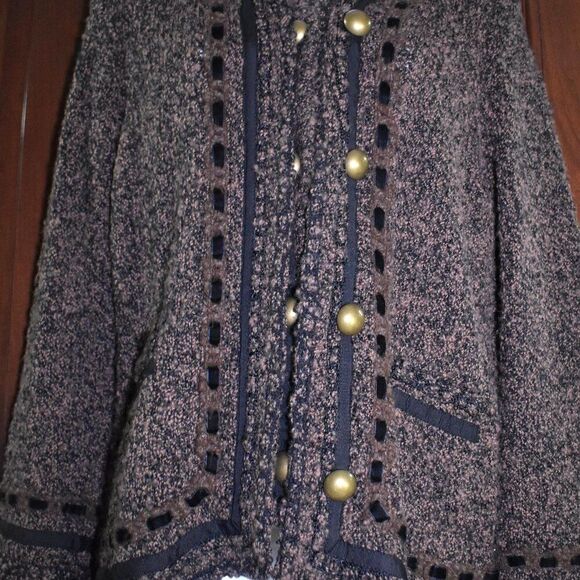 BCBGMaxAzria Wool Blend Tweed Jacket Women’s Size L Brown Gold Buttons - Picture 6 of 14